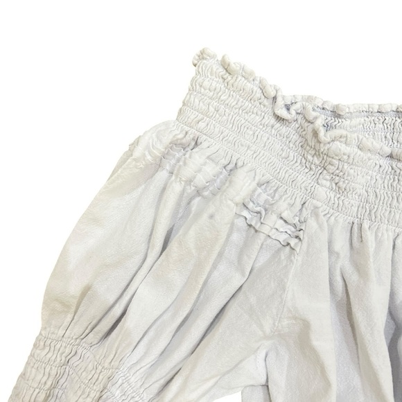 Helen Ainson White Smocked 100% cotton peasant Blouse boutique size small - Picture 10 of 11